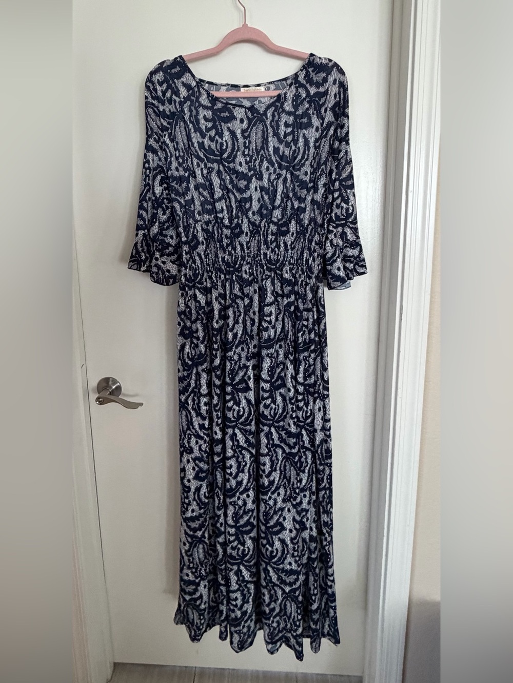 Navy Paisley Smocked-Waist Maxi Dress - Women
